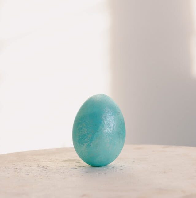 one beautiful teal egg in a space